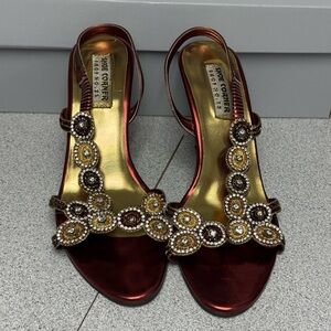 Elegant Red and Gold Beaded Sandals